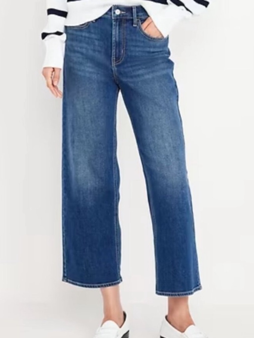 Quince Comfort Stretch High Rise Cropped Wide Leg Jeans Stormy Blue Sz 27